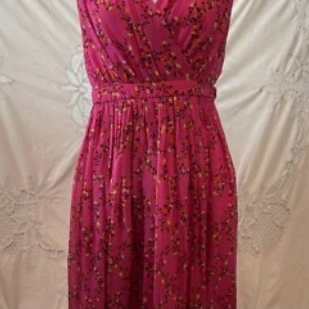 Diane Von Furstenberg DVF Silk Wrap Smocked Ditsy Floral Pink Midi Dress 4